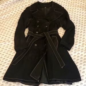 Vintage Black Suede Trench Coat 70's Western